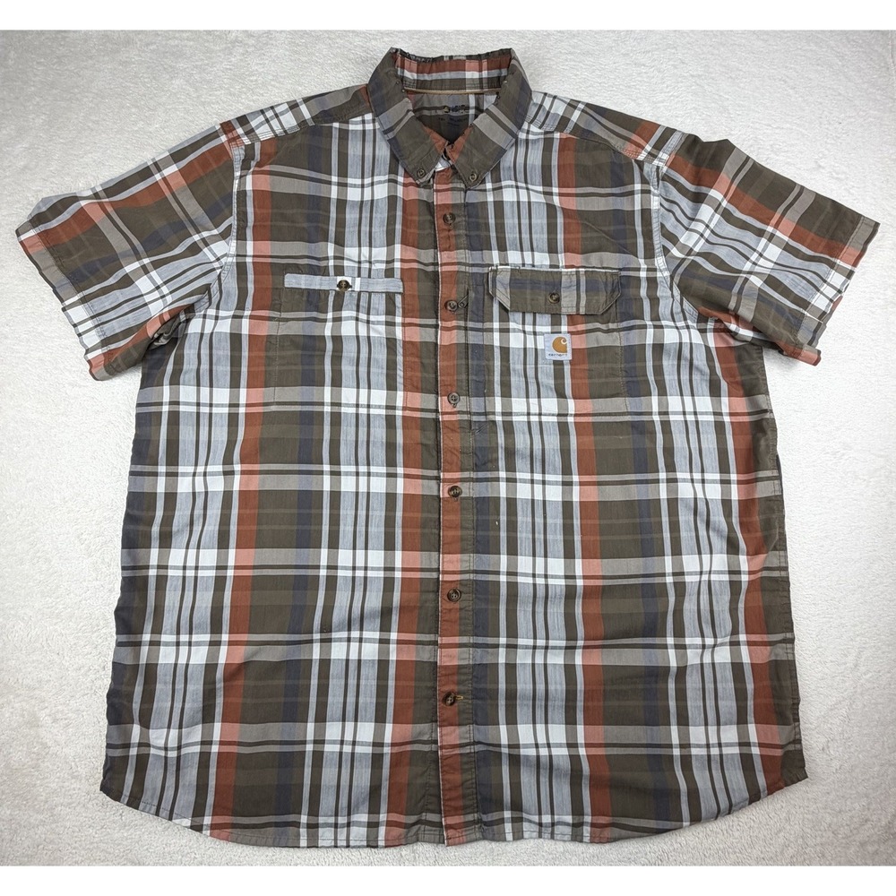 Carhartt Force Relaxed Fit Men's Plaid Short Sleeve Shirt Size 2XL Zipper Pocket